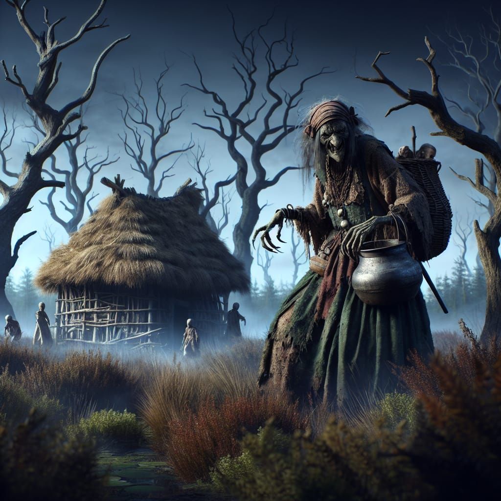 Terrifying Bog Witch Sentinel in Dark Fantasy Digital Painti...