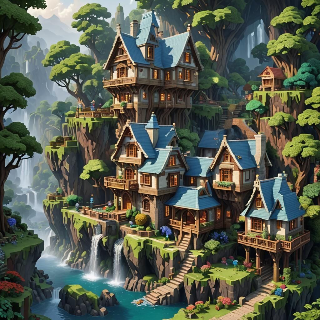 Large Minecraft House in Ethereal Fantasy Landscape