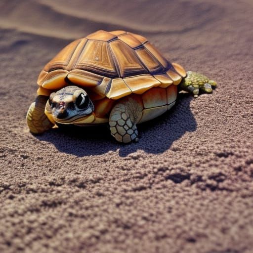 Baby Tortoise in Desert Oasis: Photorealistic Painting