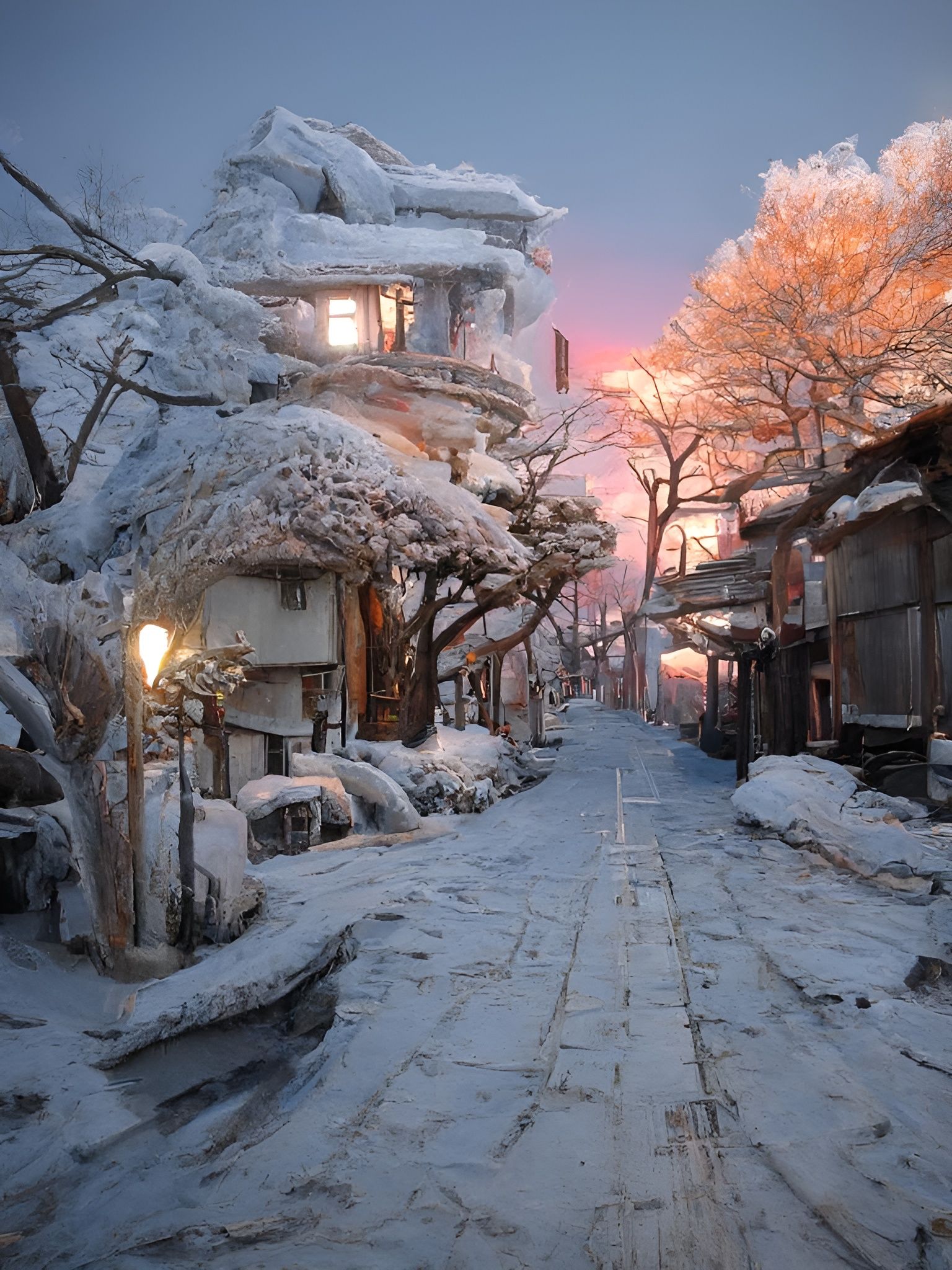 Neo-Futurist Japanese Winter Street Scene in 8K