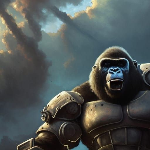 Angry Gorilla in Fallout Mech Armor Digital Painting