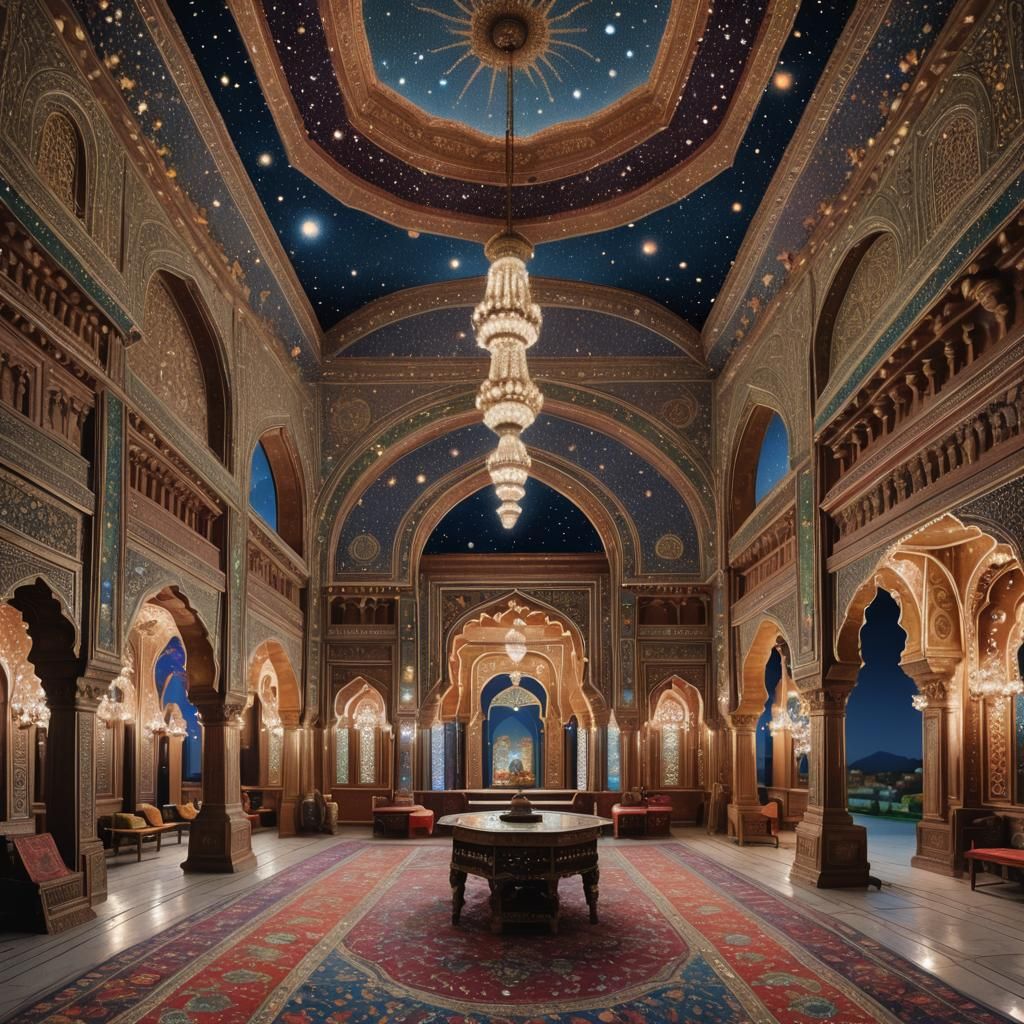 Opulent Indian Palace Interior with Starry Night