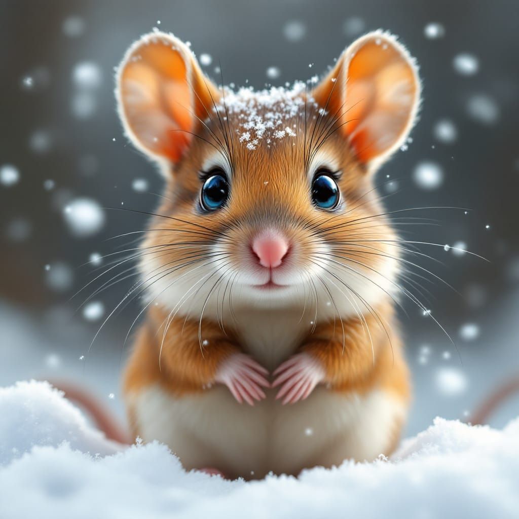 Realistic Mouse Portrait in Snowy Winter Scene