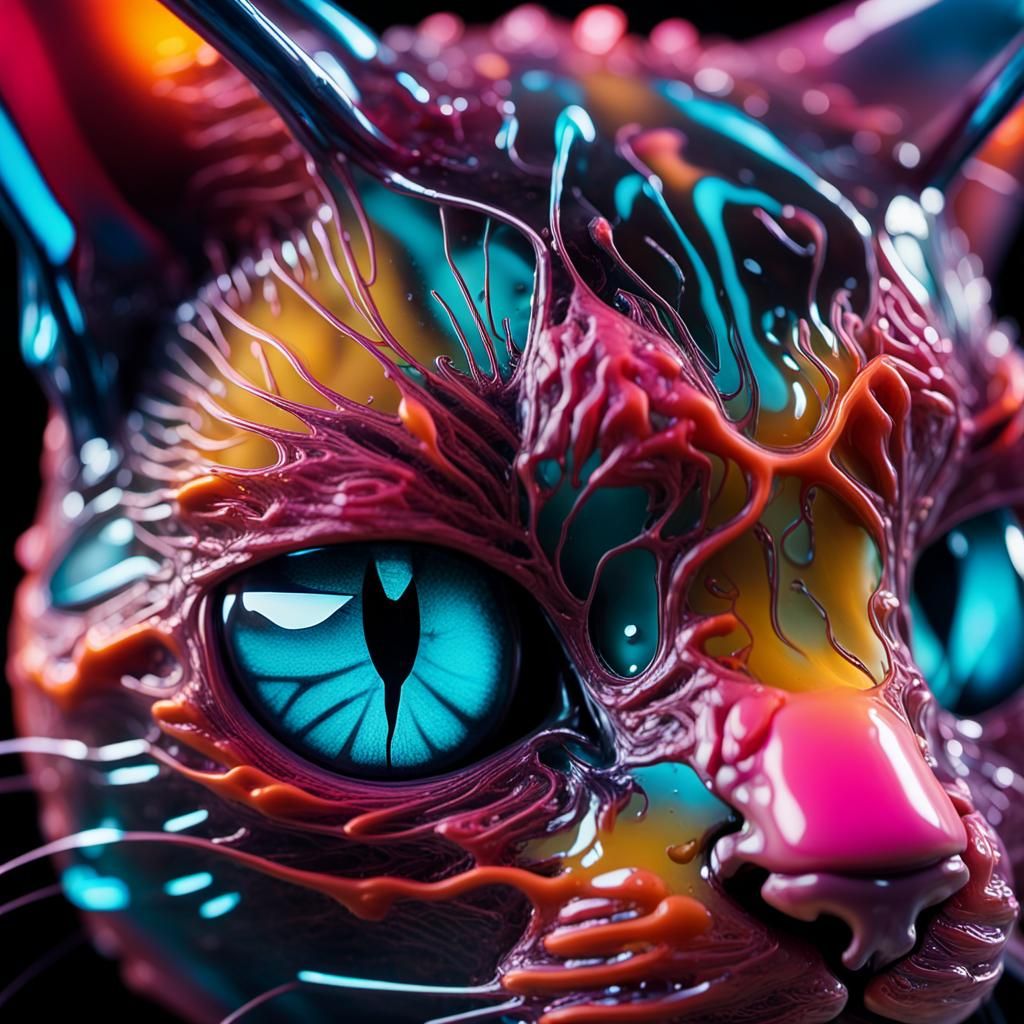 Vivid Neon Glass Cat in Macro Photography
