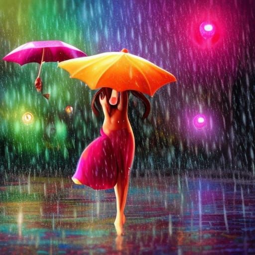 Colorful Rain Dance: Hyperrealistic Concept Art