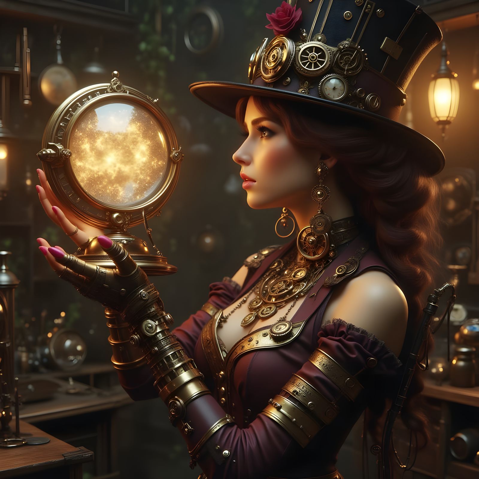 Steampunk Woman Foretells Future with Magical Orb