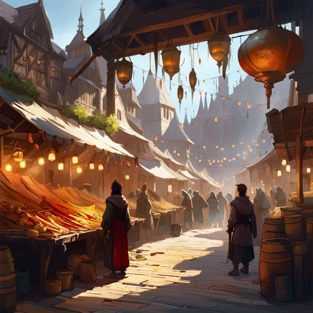 Medieval Market Morning: Manga Art Masterpiece