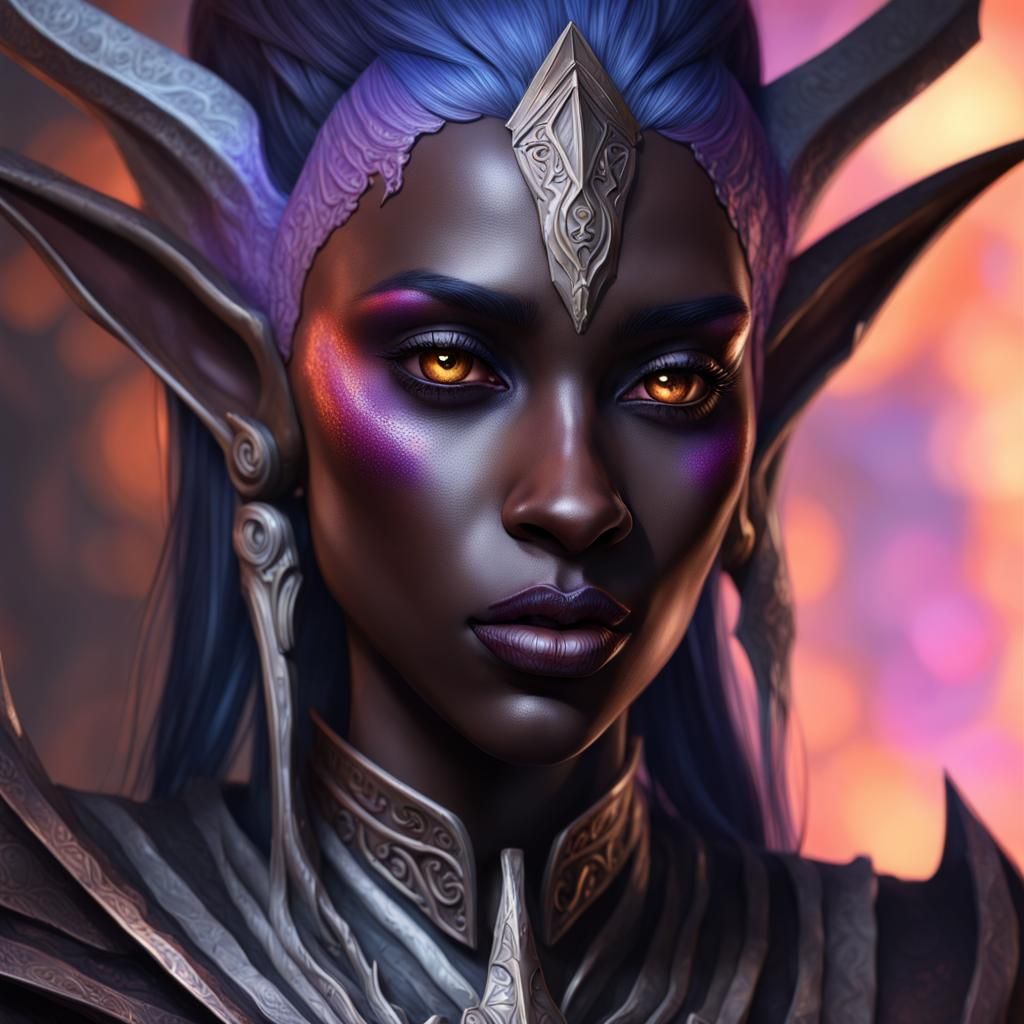 Detailed Dark Elf Girl in Splash Art Style