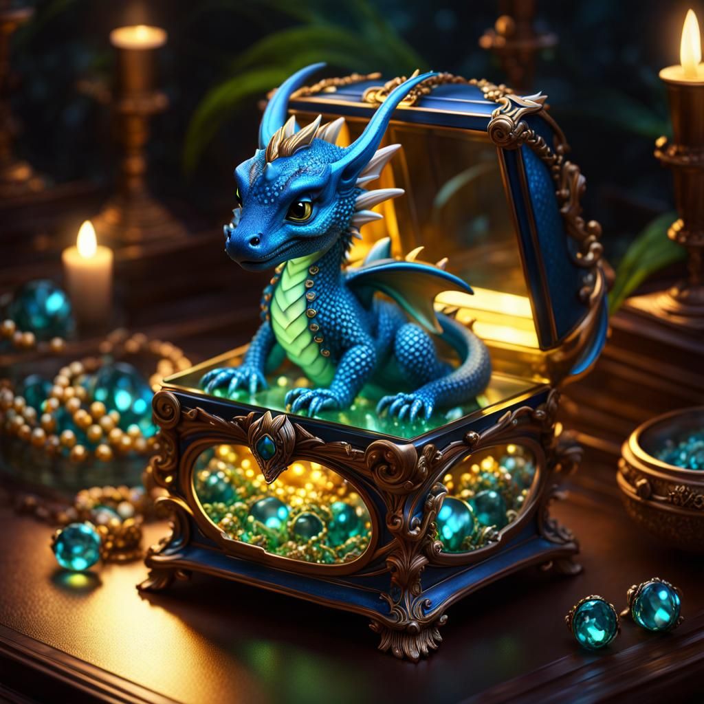 Baby Dragon with Glowing Jewels