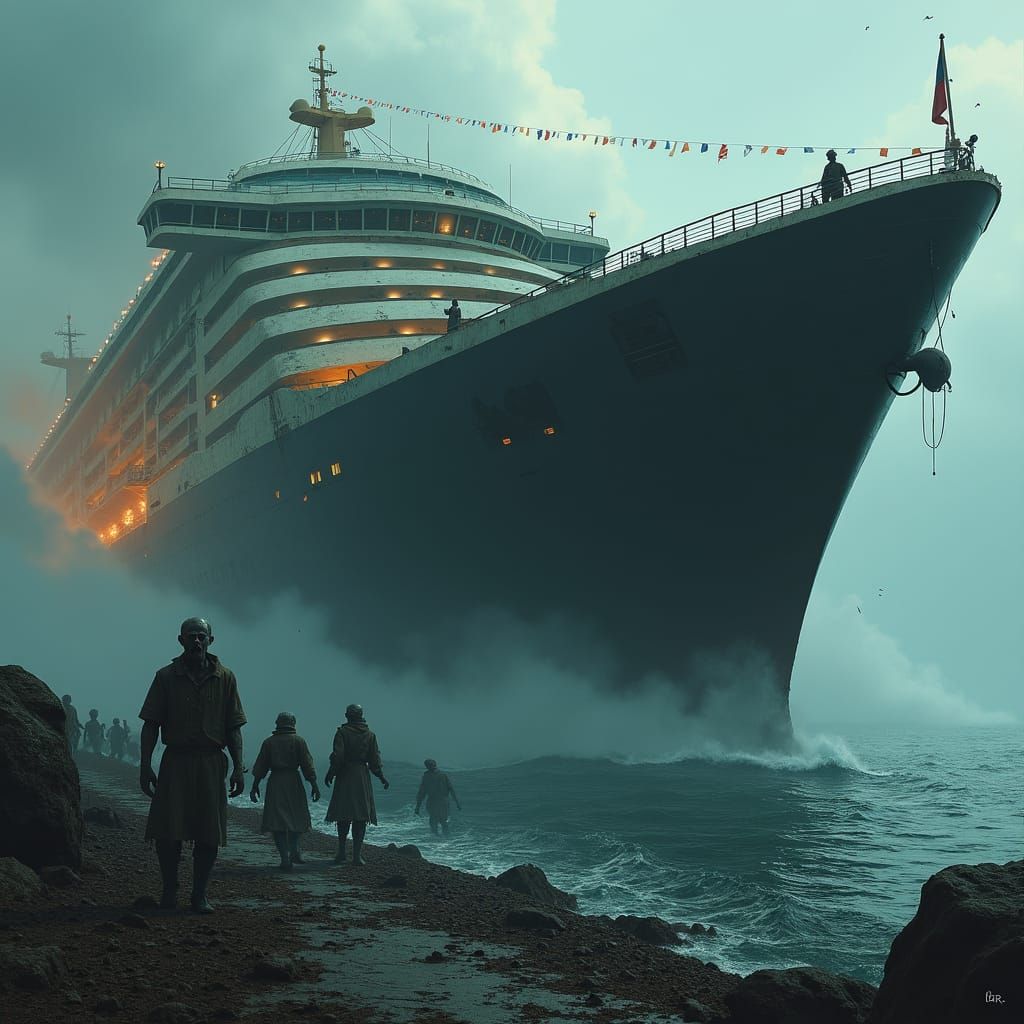 Zombie Apocalypse Cruise Ship in Dystopian Style