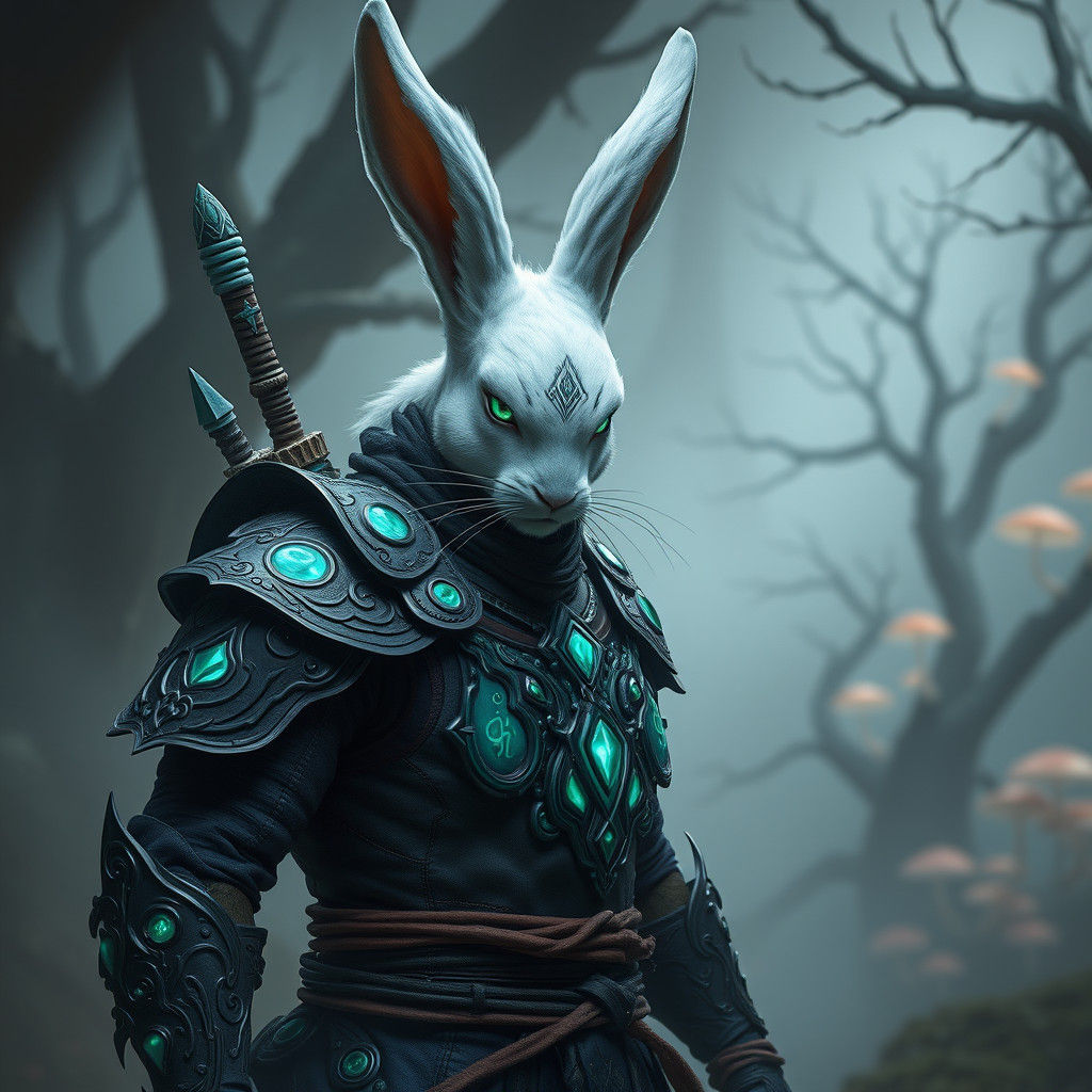 Armored Rabbit Monk Warrior in Mystical Forest