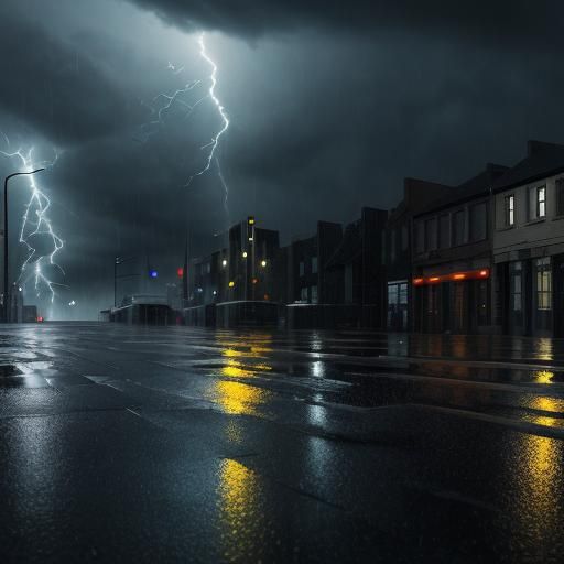 Dramatic Rainstorm on City Street in Film Noir Style