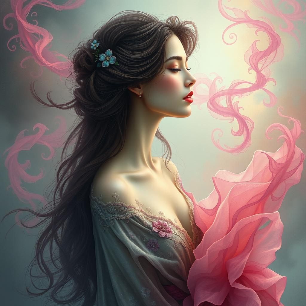 Mystical Woman in Ethereal Mist, Dreamlike Art