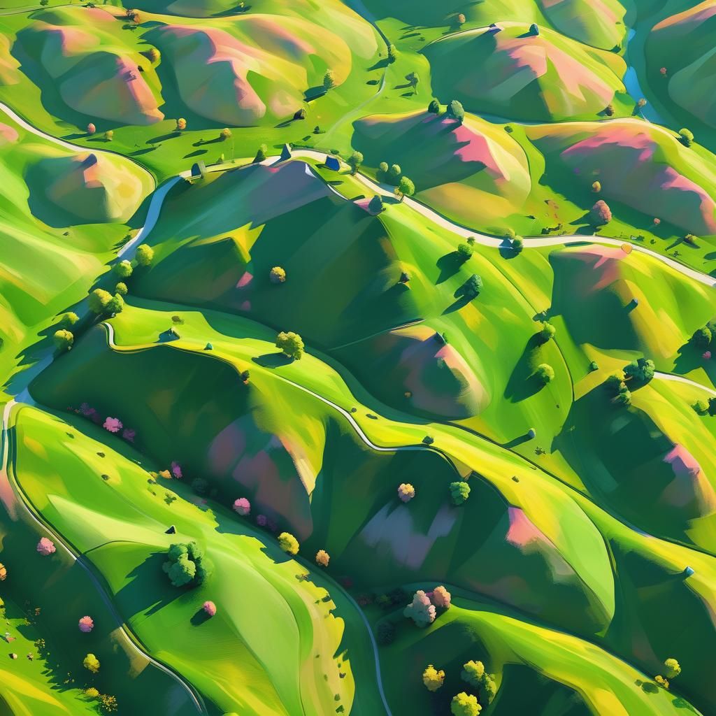 Vibrant Low-Poly Meadow Landscape with Gentle Glow
