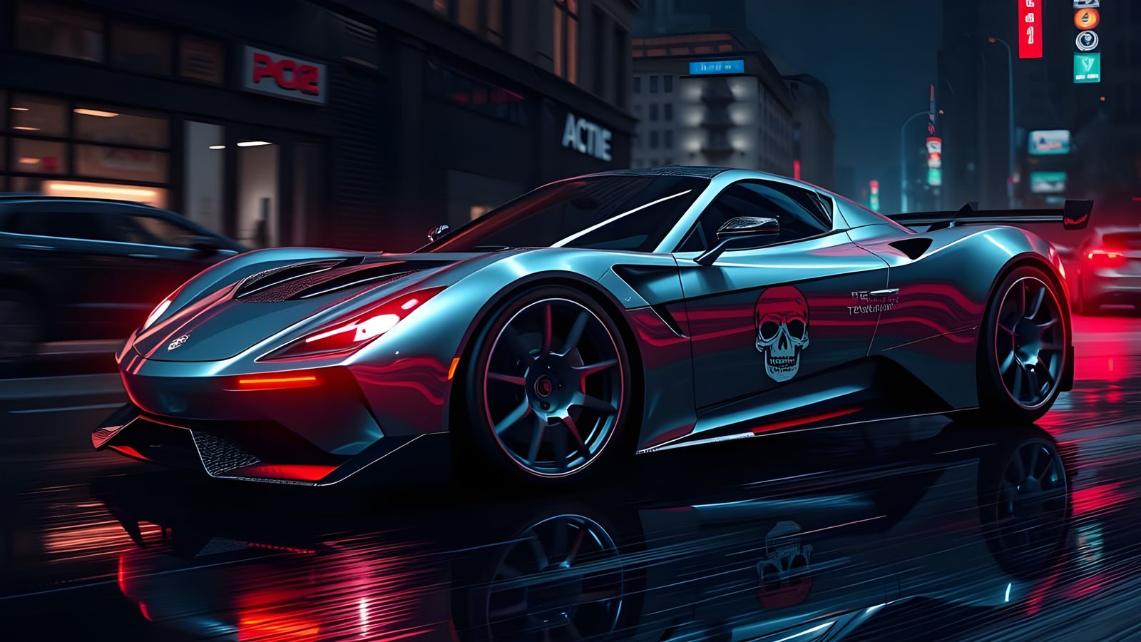 Futuristic Terminator Supercar in Cyberpunk 2099 Style