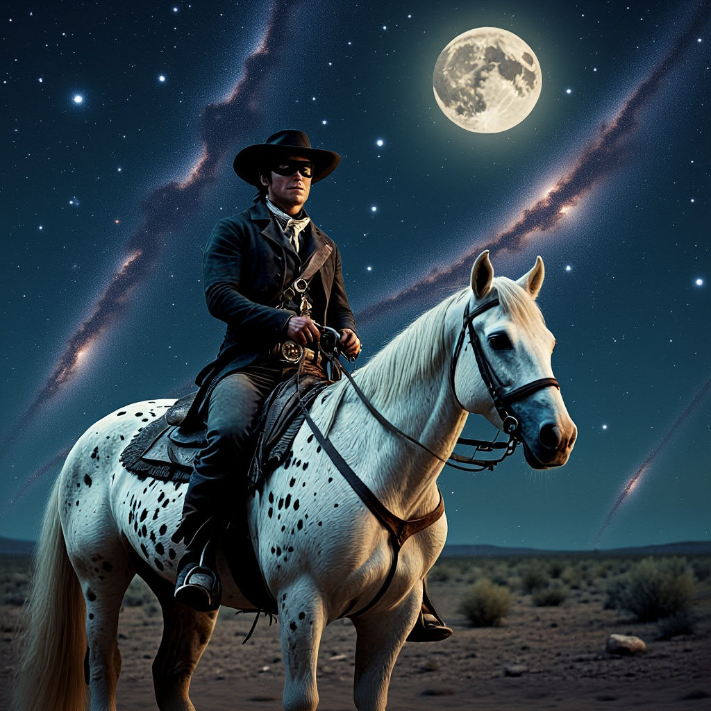 Lone Ranger on Horse Under Galactic Sky