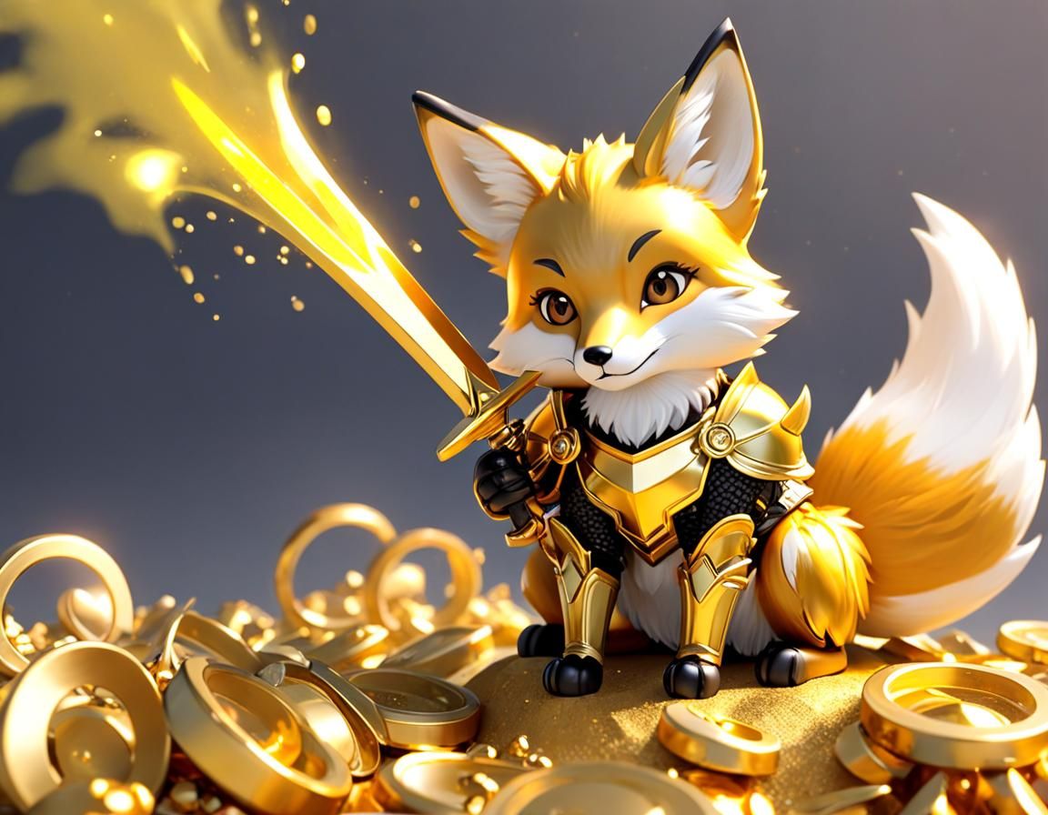 Golden Fox Cub in Detailed Digital Art
