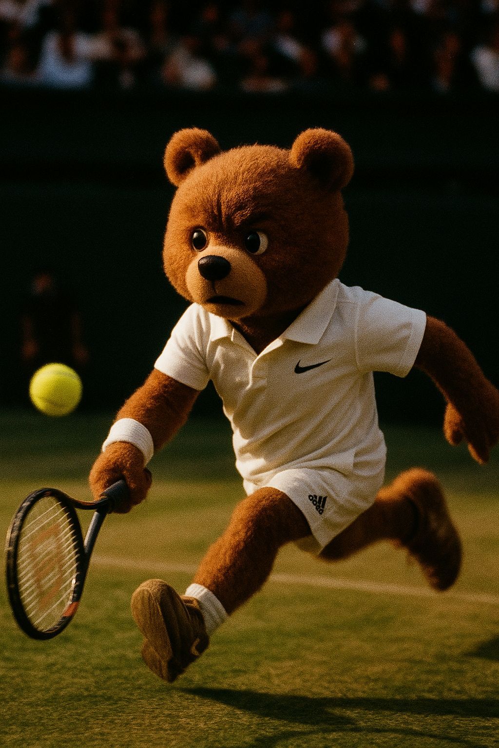 Anthropomorphic Tennis Player at Wimbledon in Film Style