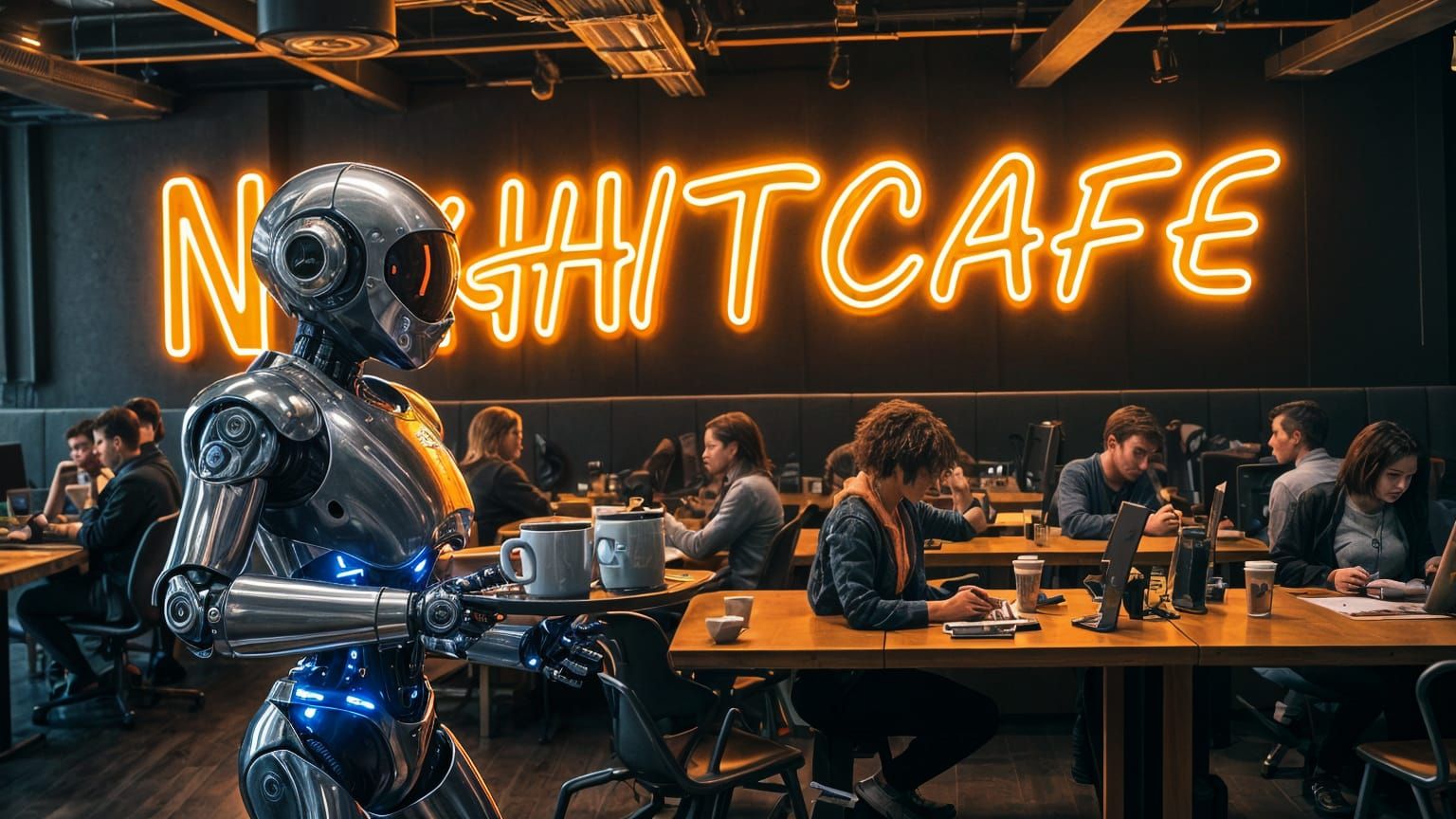 Cyberpunk Night Café Scene