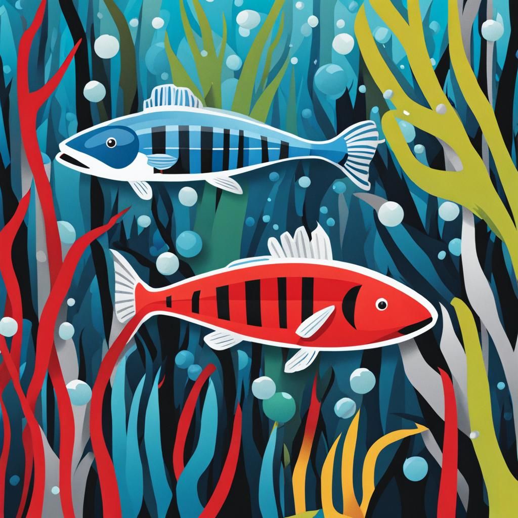 Letter I Cartoon Above an Icefish in Kelp Forest