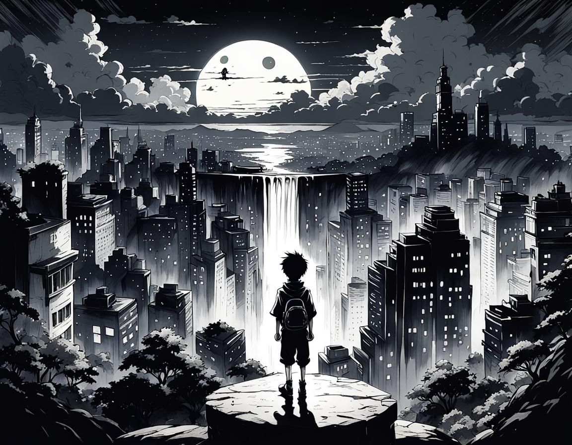Dystopian Cityscape: Noir Anime Concept Art