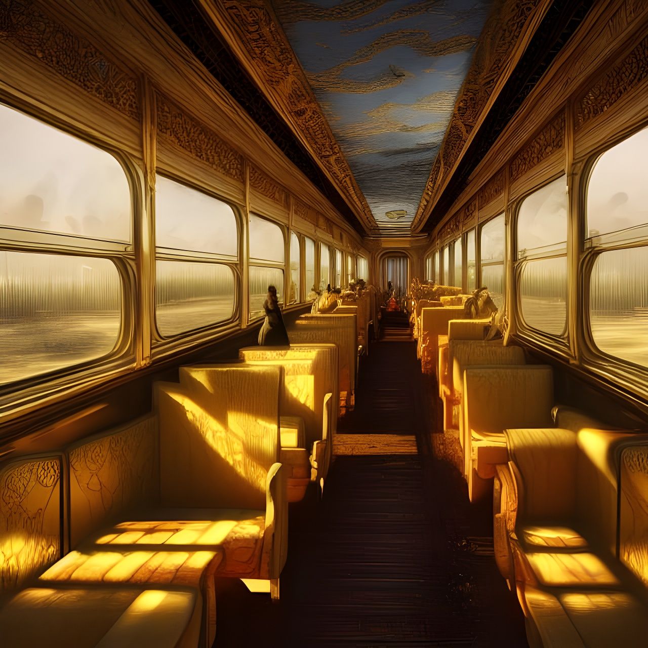 Opulent Train Interior in Golden Hour Light