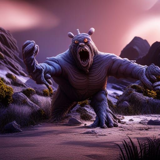 Detailed Matte Painting of Grimace in Deep Color