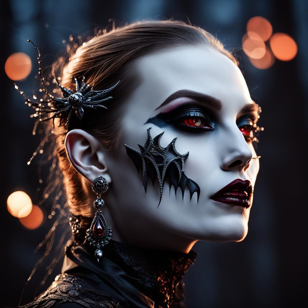 Elegant Gothic Vampire Model Close-Up