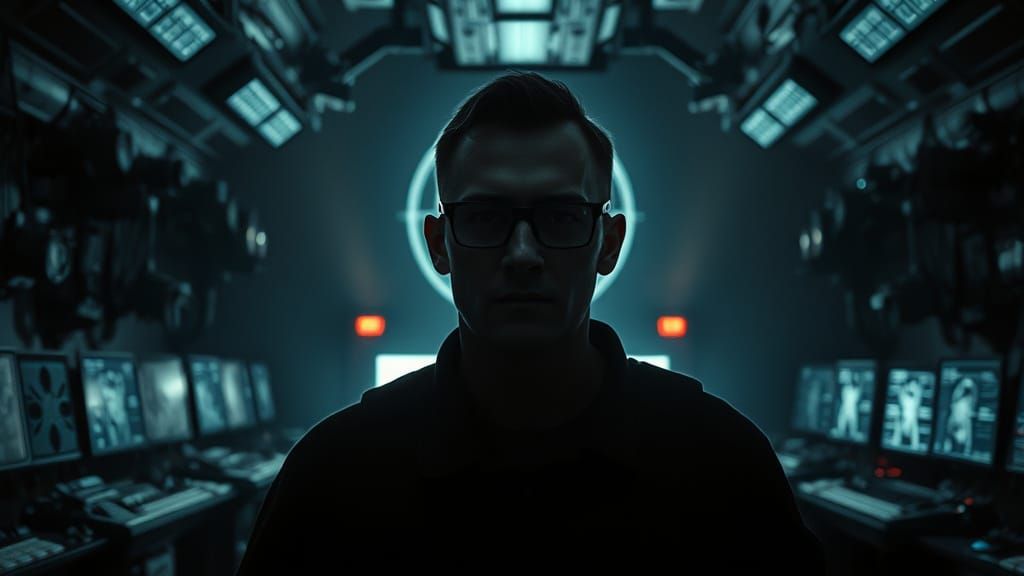 Cyberpunk Military Operations Room with Soldier in Foregroun...