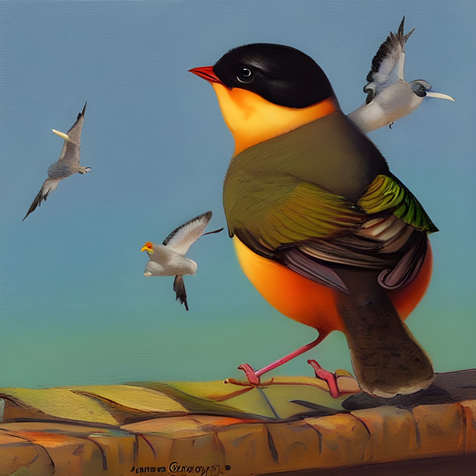 Lively Birds in Oil Painting Style