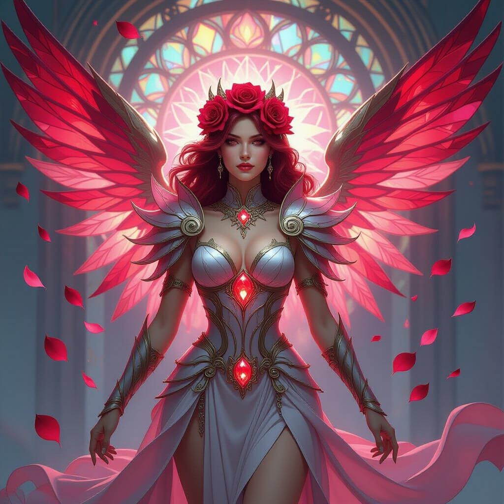 Eternal Rose Titaness with Crystalline Armor, in Art Nouveau...