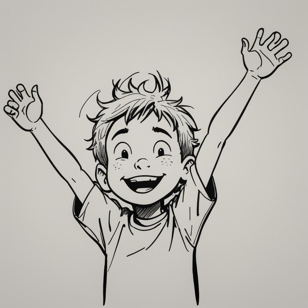 Boy with Arms Raised in Joy, Watterson Style