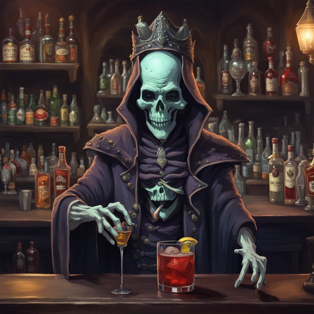 Lich Bartender Serving Drinks in Fantasy Tavern