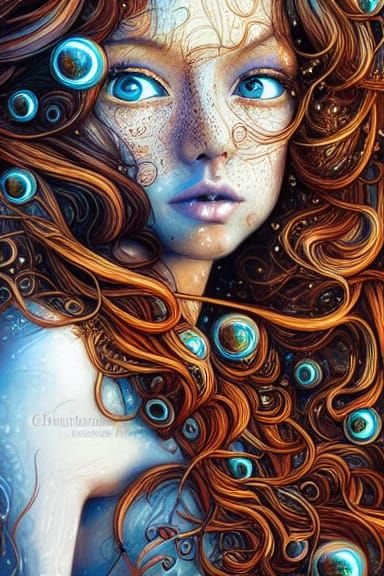 Detailed Ginger Haired Woman in Rain, Digital Art