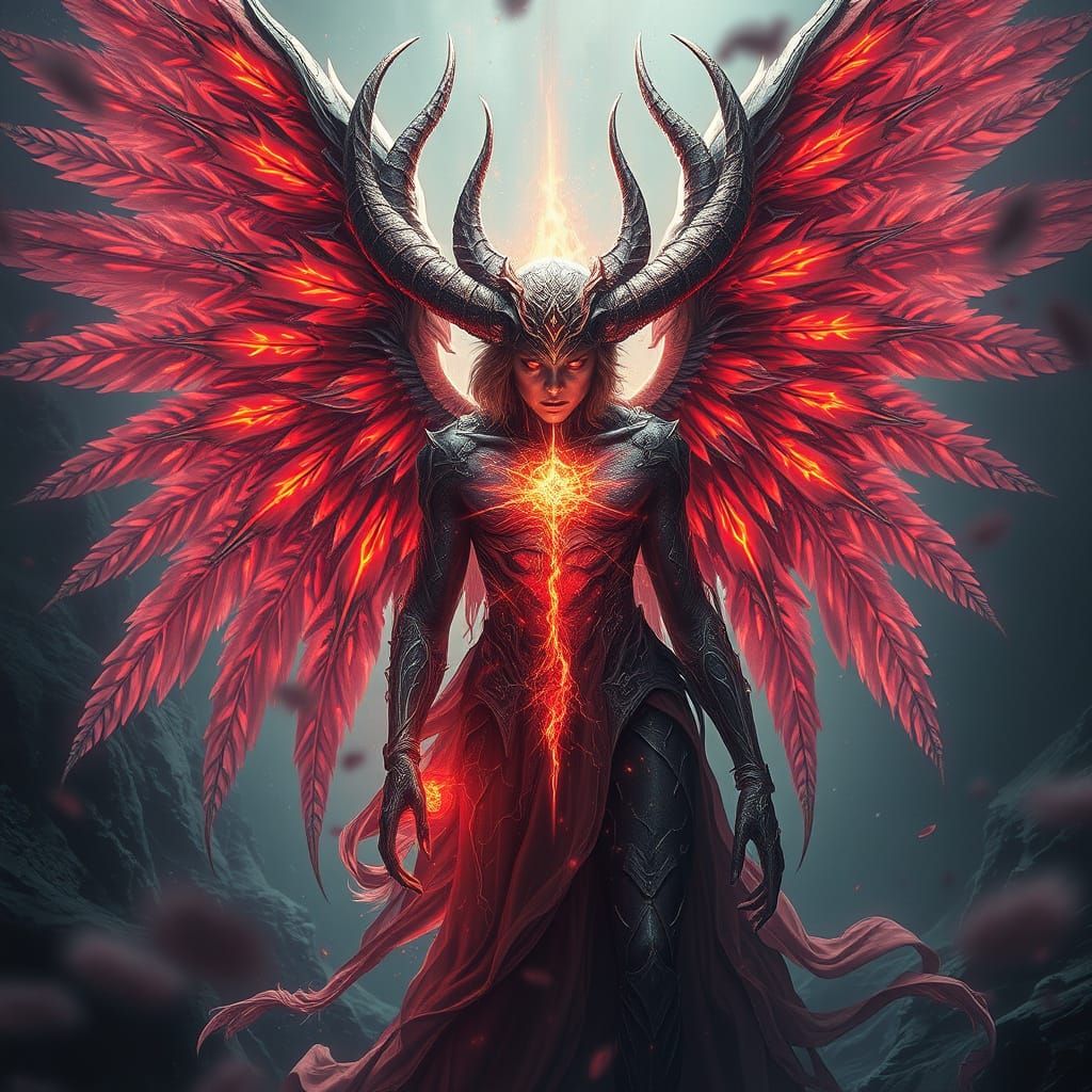 Ethereal Angelic Hybrid Unveiled in Dramatic Digital Art