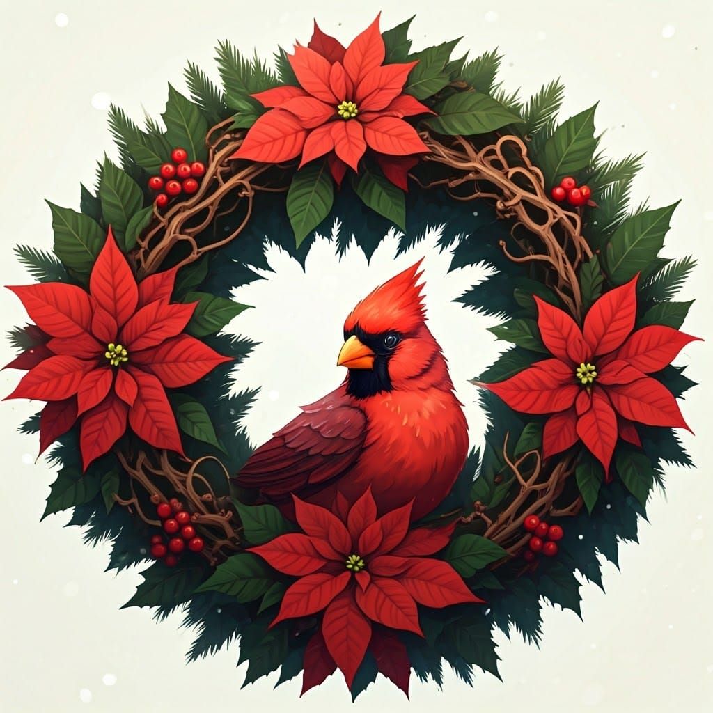 Poinsettia Christmas Wreath in Winter Wonderland with Majest...