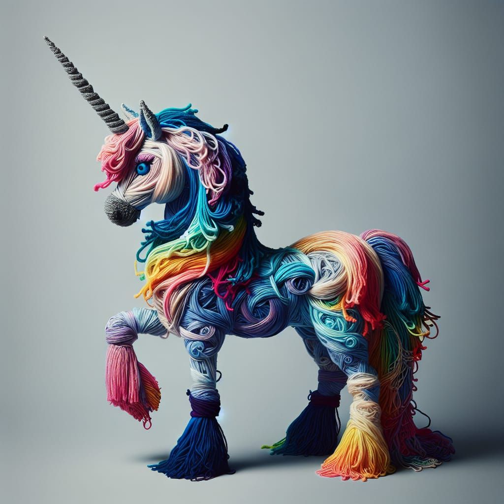 Vibrant Yarn Unicorn with Silver Horn