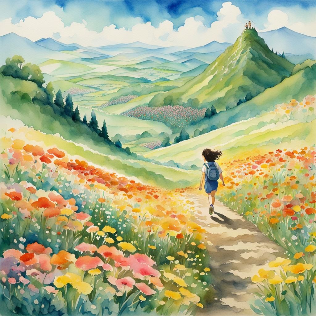 Magical Flowerfield Landscape in Studio Ghibli Style