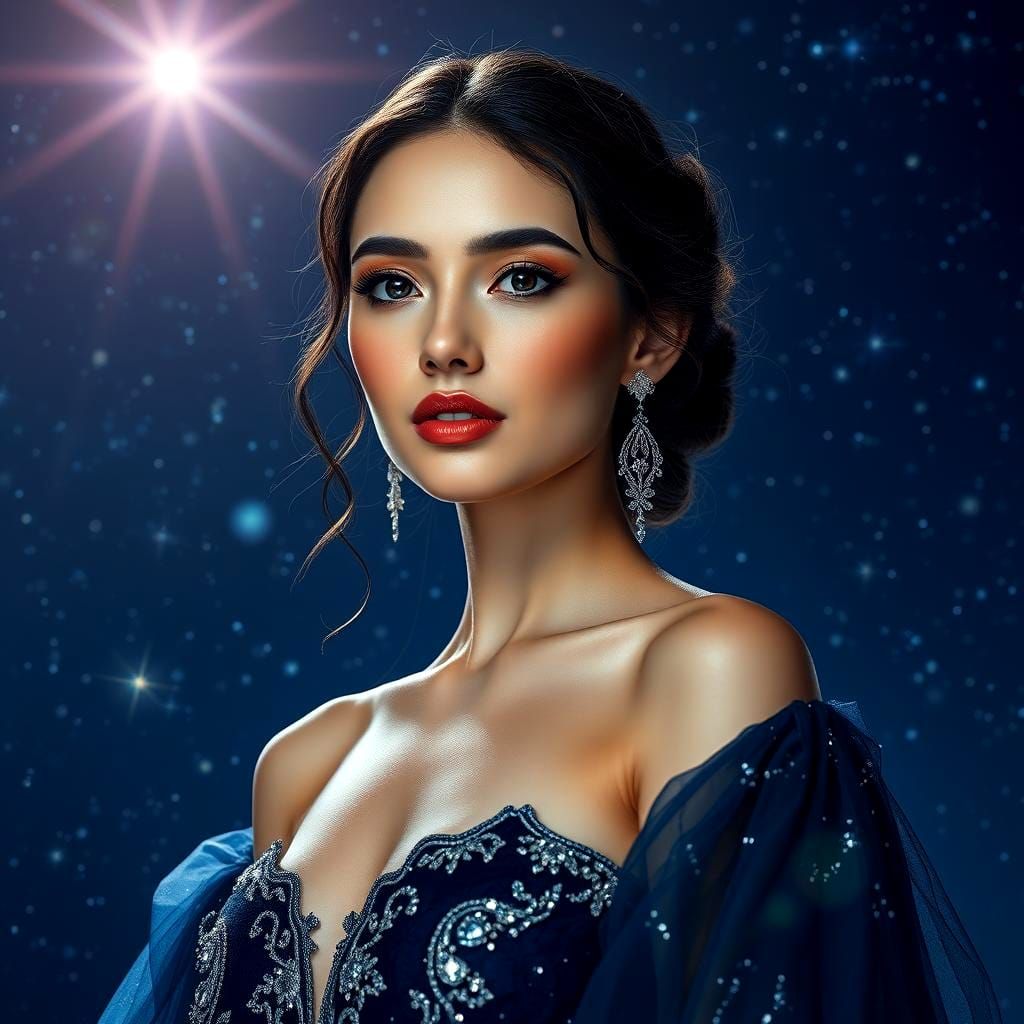 Ethereal Woman: Hyperrealistic Diamond Sky Portrait