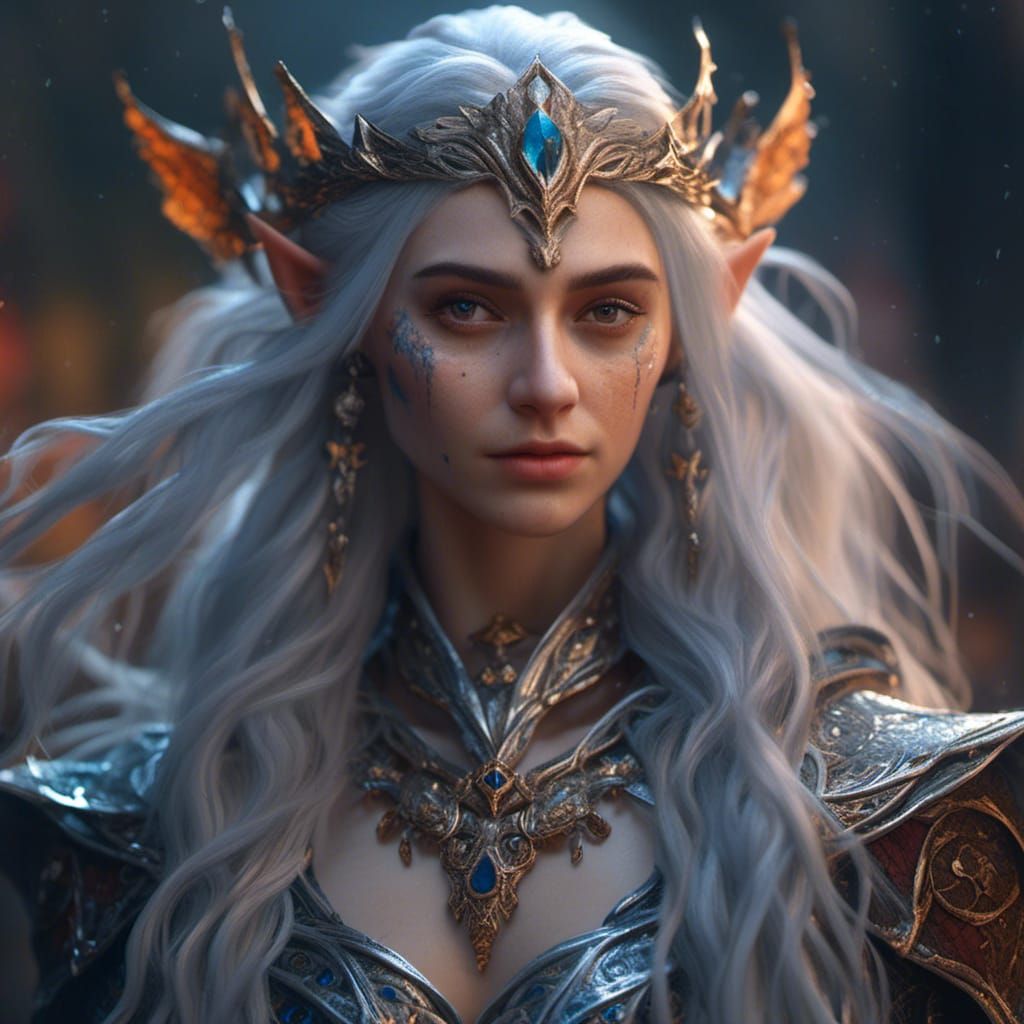 Hyperrealistic Elf Sorceress in Royal Armor