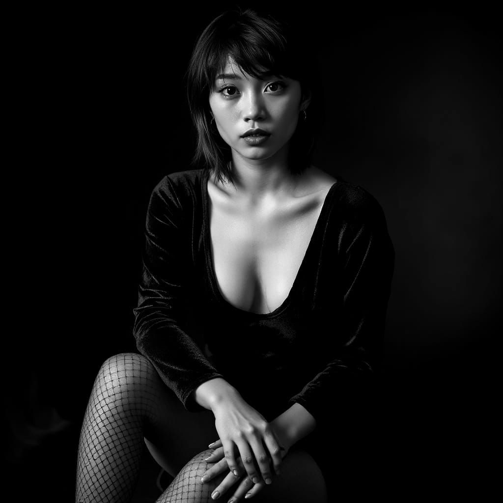 Dramatic Portrait of Macanese Woman in Noir Style