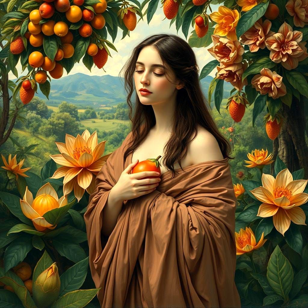 Eve in the Garden of Eden, Gouache Painting