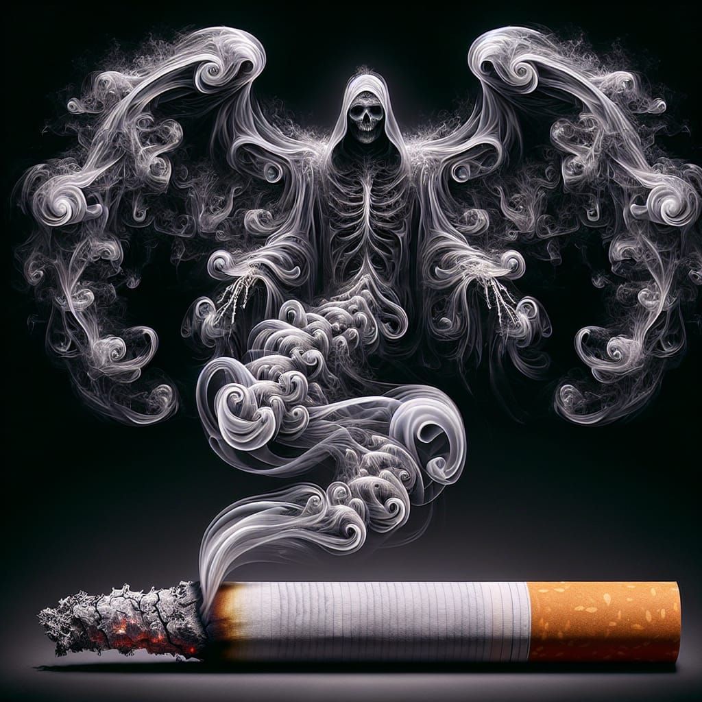 Hyperrealistic Grim Reaper Emerges from Swirling Smoke in Da...