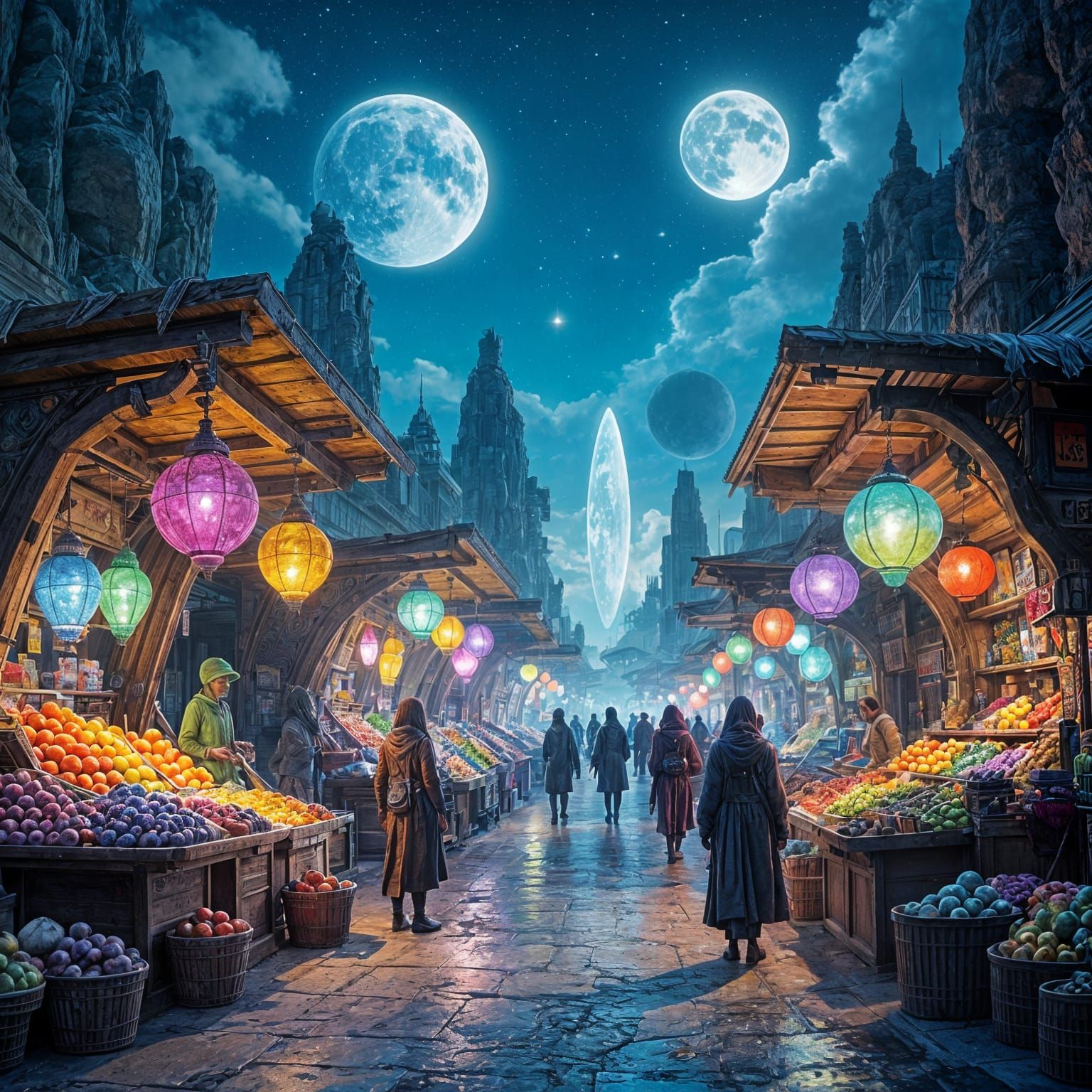 Alien Market with Exotic Wares: Digital Illustration