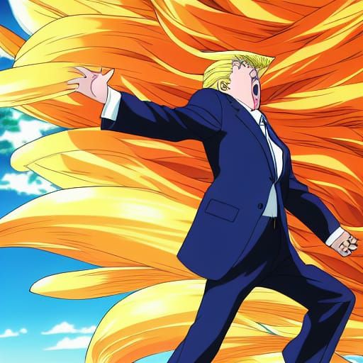 Donald Trump Super Saiyan in Studio Ghibli Style