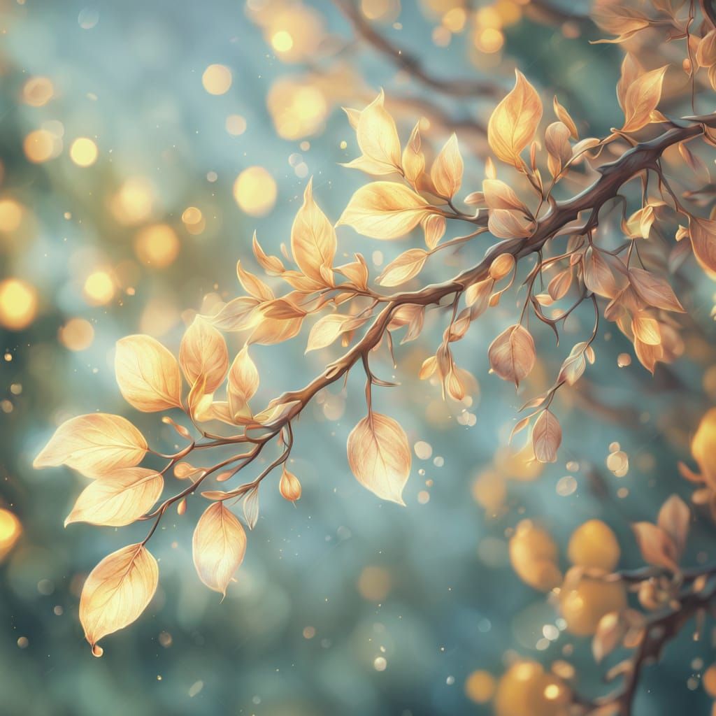 Golden Branch Shimmers: A Digital Oil Painting