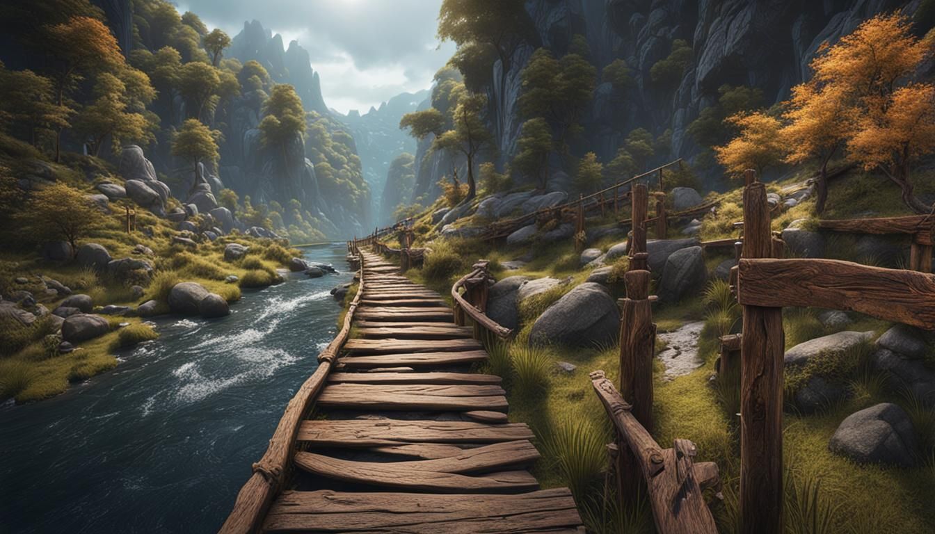 Gorge River Path in Detailed Matte Painting