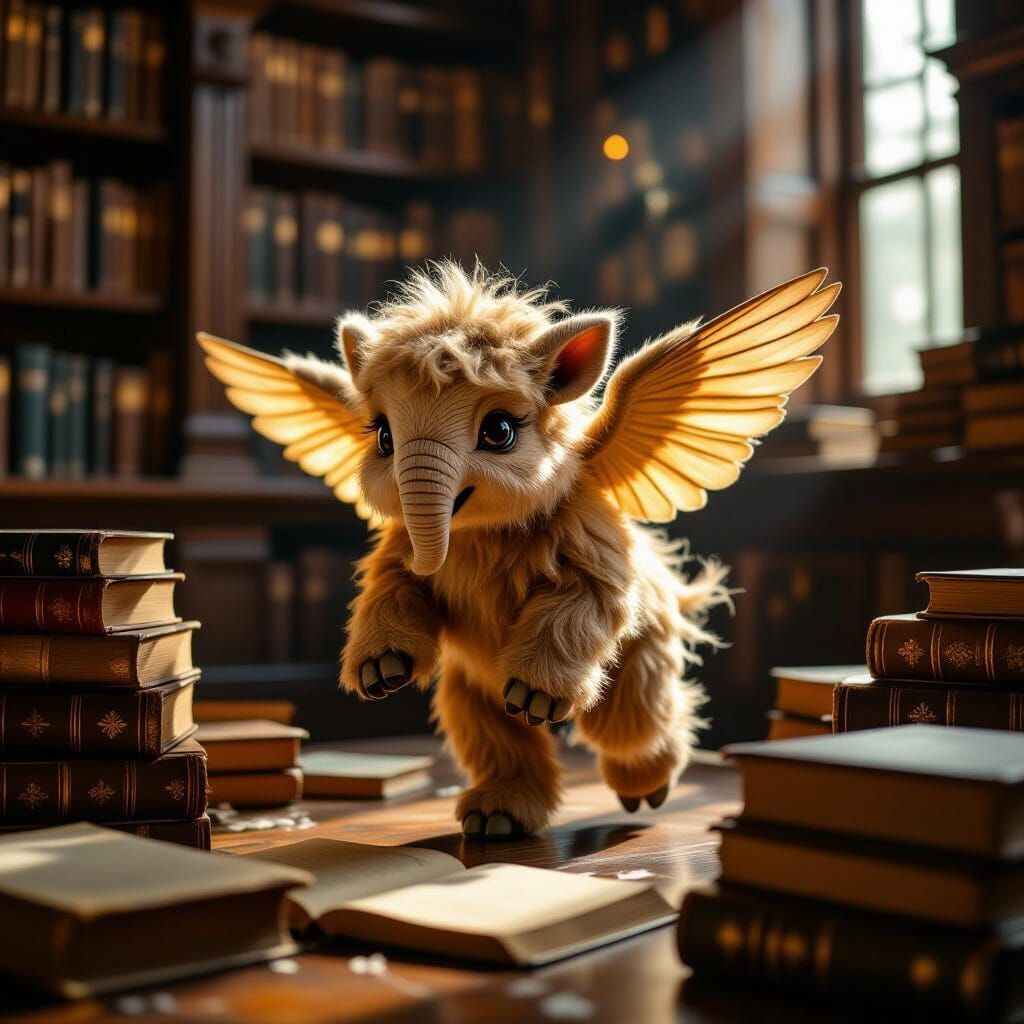 Winged Golden Mammoth in Candlekeep Library