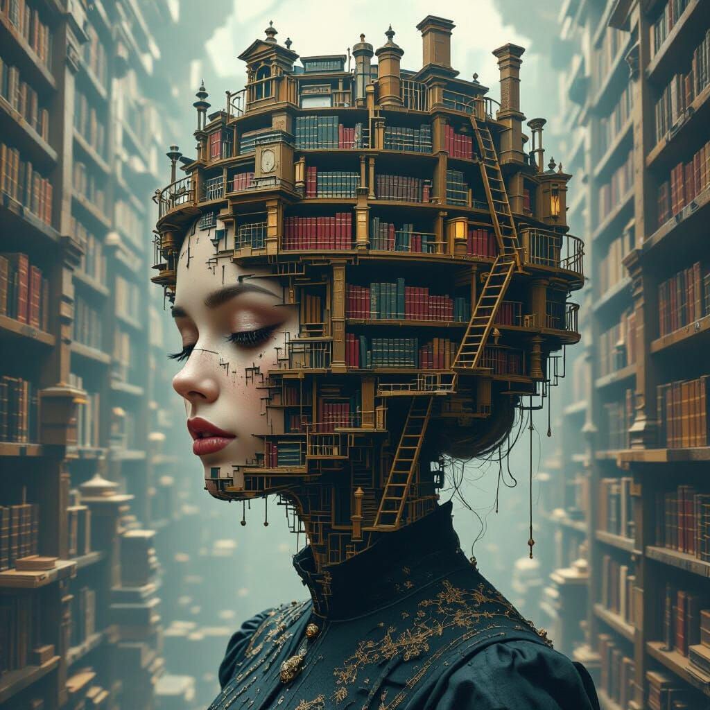 Library Head: A Surreal Mystical Fusion
