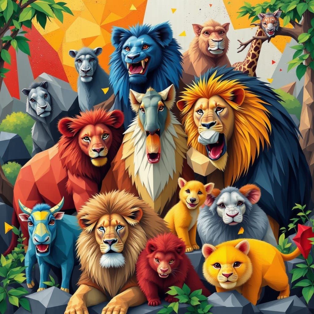 Vibrant Animal Collage in a Zoo
